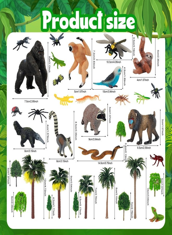snaxuda 35 Pack Rainforest Animals Figures Set Animal Cake Decor Assorted Creatures Diorama Animals Model Trees for Birthday Party Favors, Piñata Fillers - Image 2